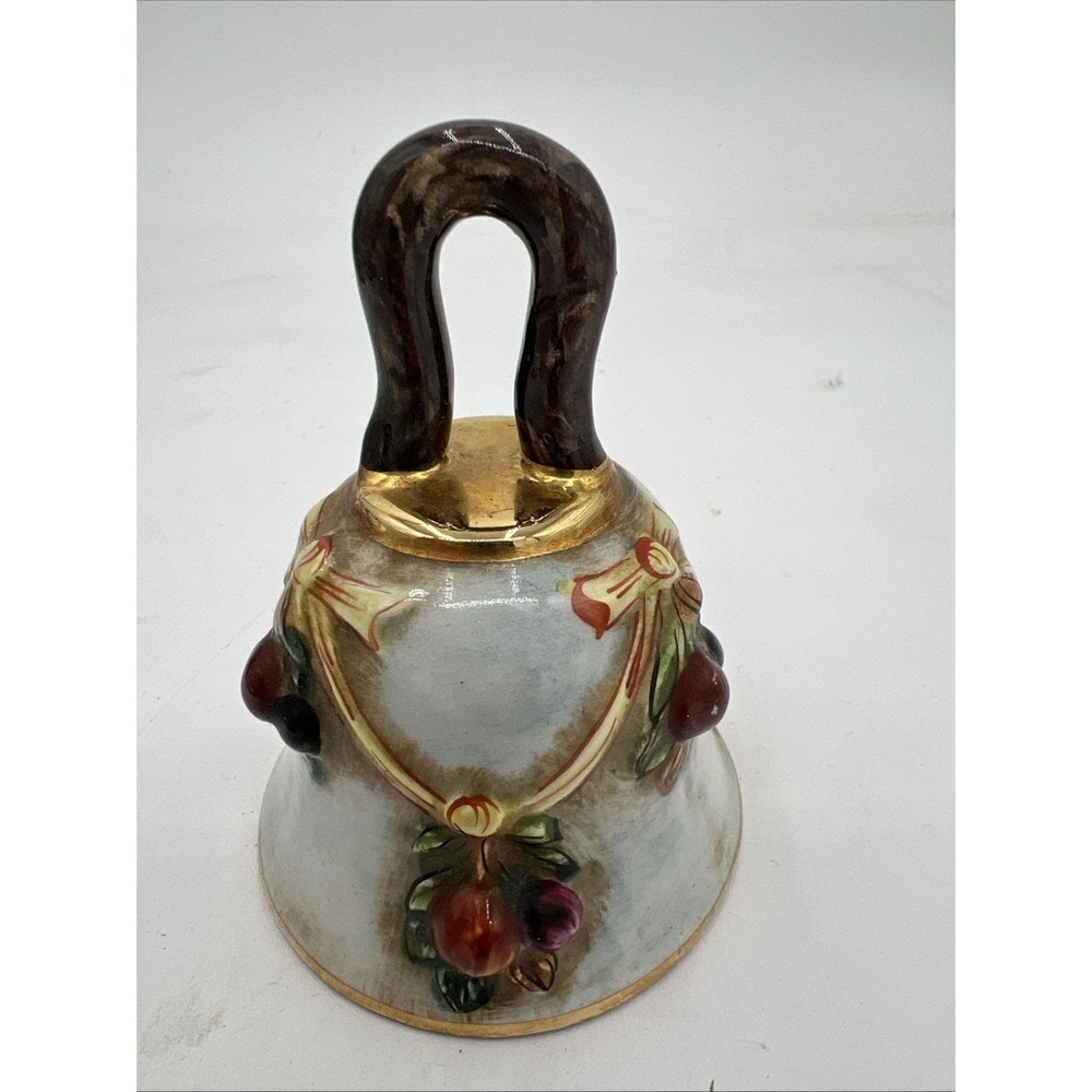 Vintage Hand Made Italy R. Capodimonte Porcelain Bows & Fruit Bell 4" 1535/471